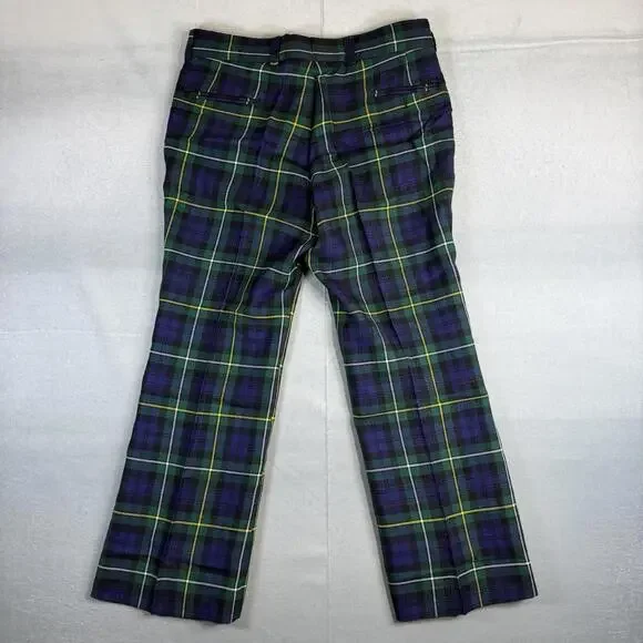 Vintage The Scotch House Pants Mens 35x28* Blue Green Tartan Plaid Wool Scottish - Picture 3 of 9